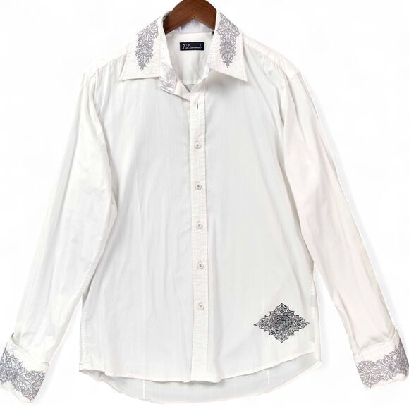 7 Diamonds Shirt Mens Large White Button Down Y2K  Gothic Punk Grunge Rockabilly - Picture 2 of 14